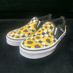 Vans Kids Slip-On Sunflower Checkerboard Sneakers - Yellow, Black, White